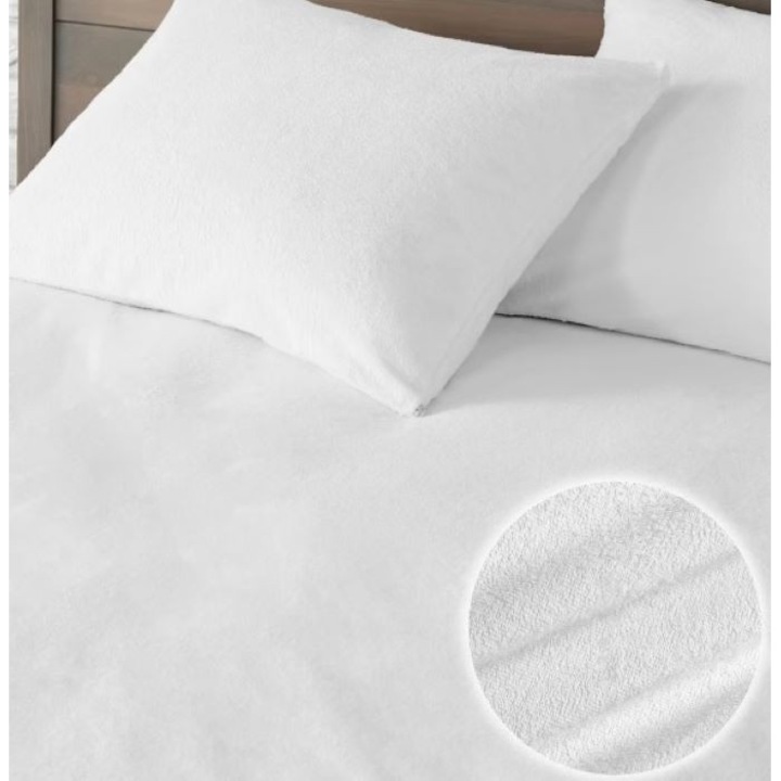 Husa de pat cu elastic din frotir, dimensiunea 160x200 cm, alba