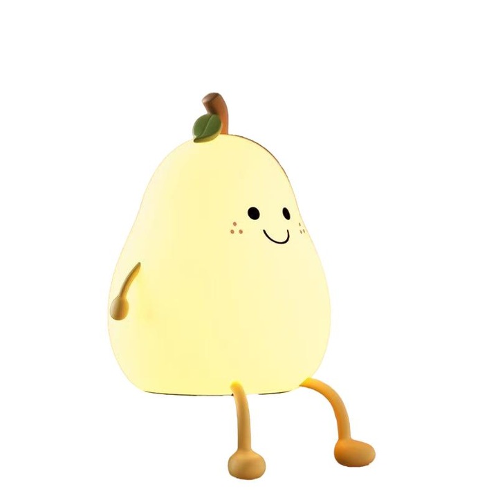 Lumina De Noapte Pentru Copii, Lampa de veghe cu Control Tactil, forma de para creativa, lumina calda si 7 culori, silicon moale, pentru birou, dormitor, living sau sufragerie,13cm