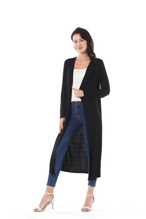 Pulover dama, cardigan lung, alb, Negru