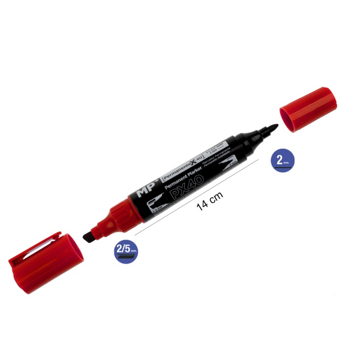 Перманентен маркер MP, PX40, двустранен, 2 мм/5 мм, червен