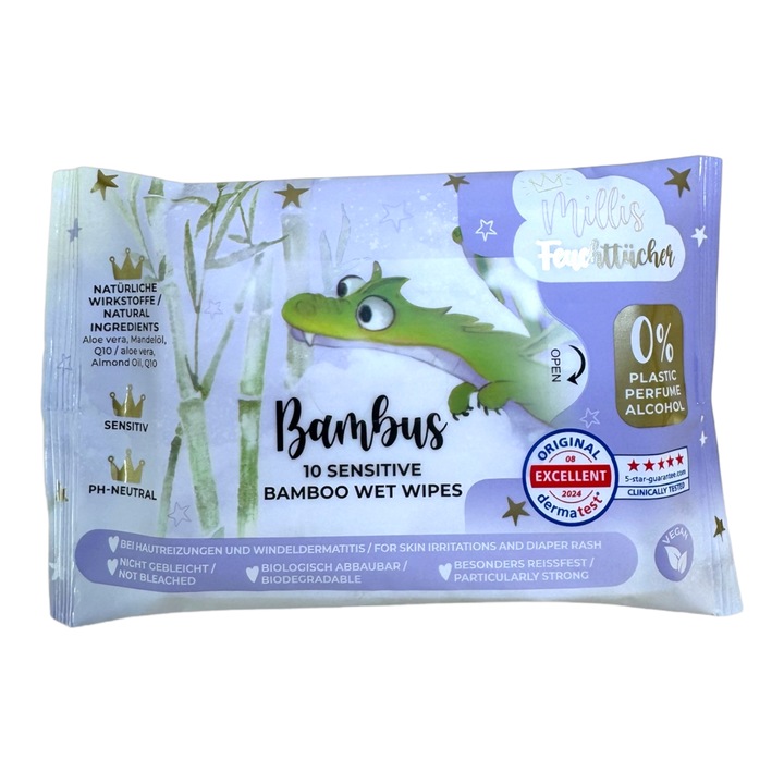 Bamboo Wet Wipes, Millis Magic, 10 бр, идеални за смяна на пелени, ръце, лице и тяло