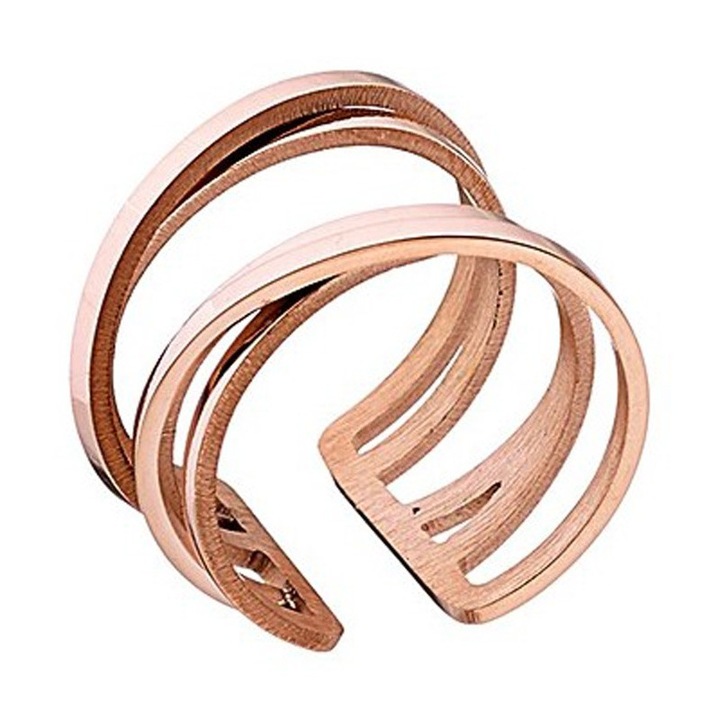 Inel dama, din otel roz cu detalii aurii