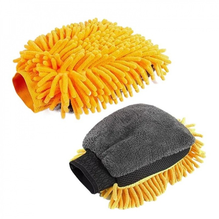 AONYIYI® Микрофибърни ръкавици за почистване на автомобили, 3 в 1, Двустранни плюшени ръкавици, Устойчиви на износване, 23,5x15,5 см, Оранжеви