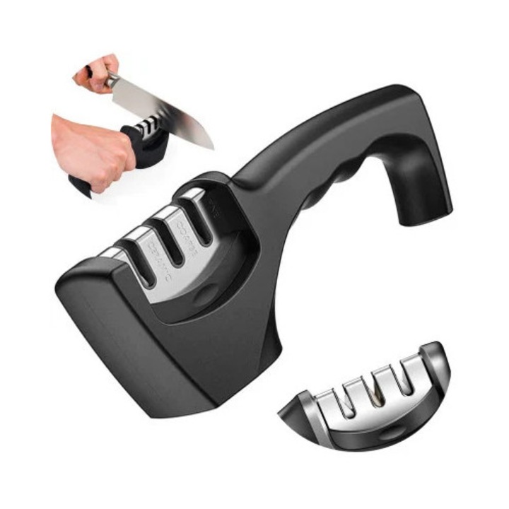 Трифазна точилка за ножове и ножици - LIVARNO, Сваляща се заточваща глава, Ергономичен дизайн и противоплъзгаща основа, Размери 20 см x 7,5 см x 5 см, черна