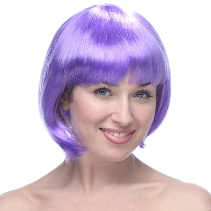 Peruca Cosplay, Flippy, Tunsoare Bob cu Breton, pentru Carnaval, Halloween, Petreceri Tematice, din PET, Marime Universala, Mov