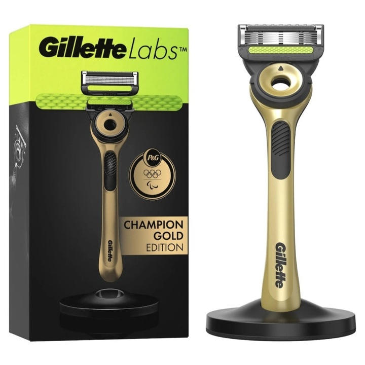 Aparat de ras Gillette Labs Champion Gold Edition, 1 rezerva, suport magnetic