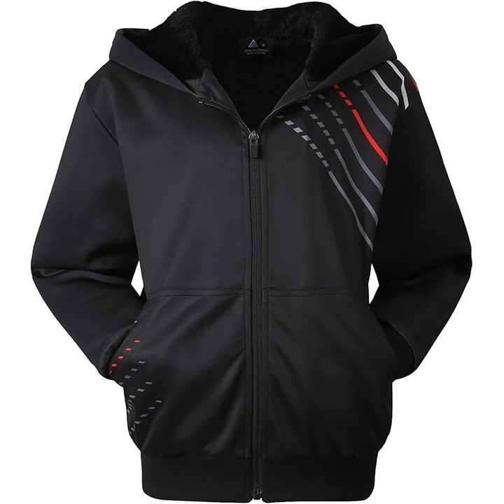 Hanorac din fleece pentru baieti, cu gluga si fermoar, negru, 6-7 ani, SwissWell