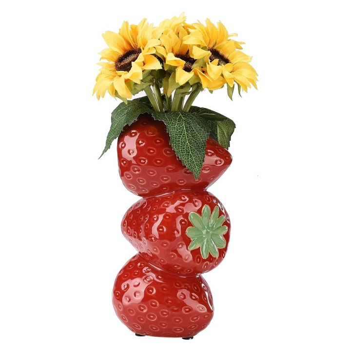 Vaza Decorativa Ceramica Cu Model Capsuna 11x8x21 Cm Decor Interior Bucatarie Living