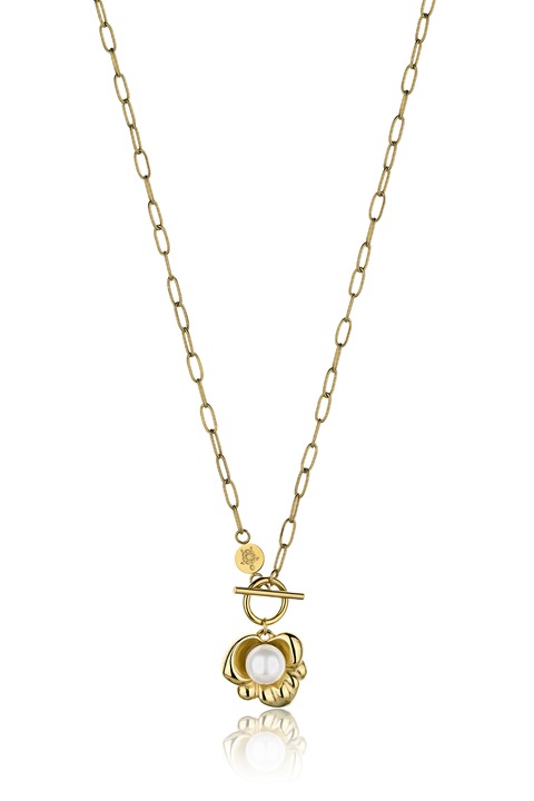 Amelia Parker, Colier din otel inoxidabil cu perla sintetica, Alb optic