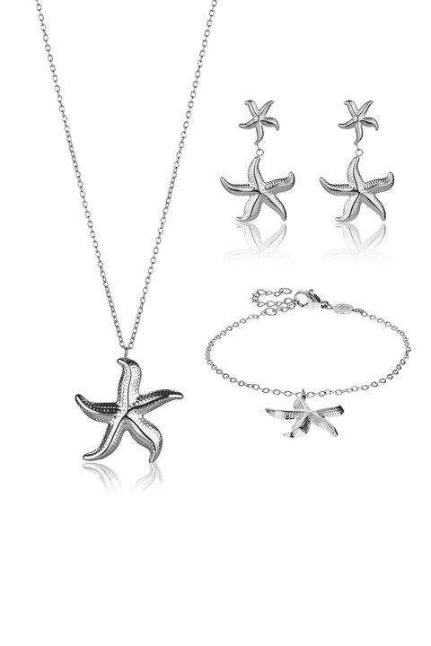 Amelia Parker, Set de colier, bratara si cercei din otel inoxidabil Marela, Argintiu