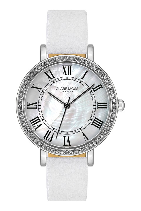 Clare Moss, Symphony bőrszíjas karóra, Ezüstszín, Fehér