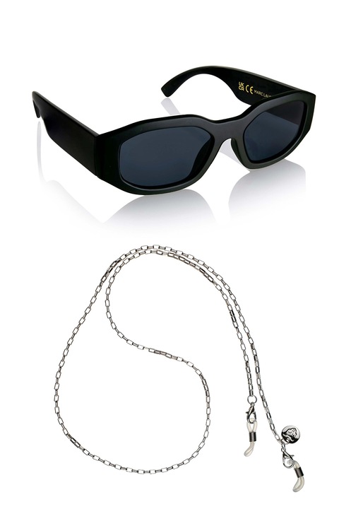 Marc Lauder, Ochelari de soare dreptunghiulari unisex cu lant, 53-19-140, Negru