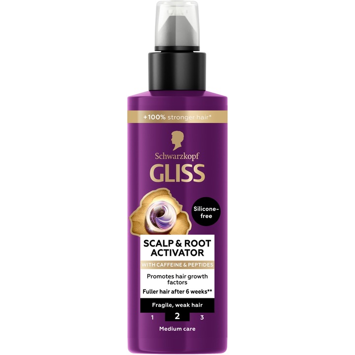 Tratament de par activator pentru scalp si radacini Schwarzkopf Gliss Full Hair Wonder, ser pentru par fragil si slabit, pentru scalp cu cafeina si peptide, formula vegana, 100ml