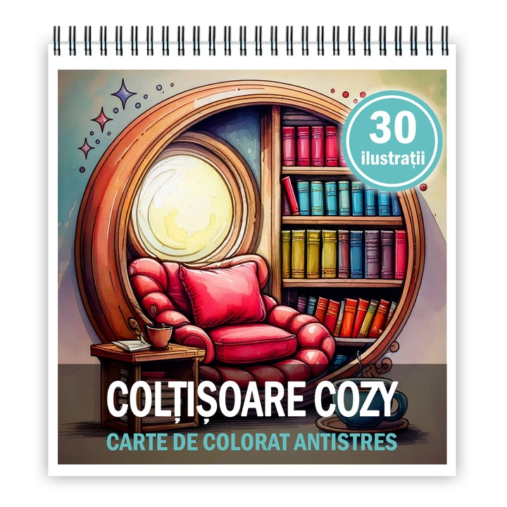 Mini kifestőkönyv kikapcsolódásra és stresszoldásra, 30 illusztráció Cozy Nooks, 66 oldal, formátum: 14,8x14,8 cm, Cadouri Legendare Kiadó