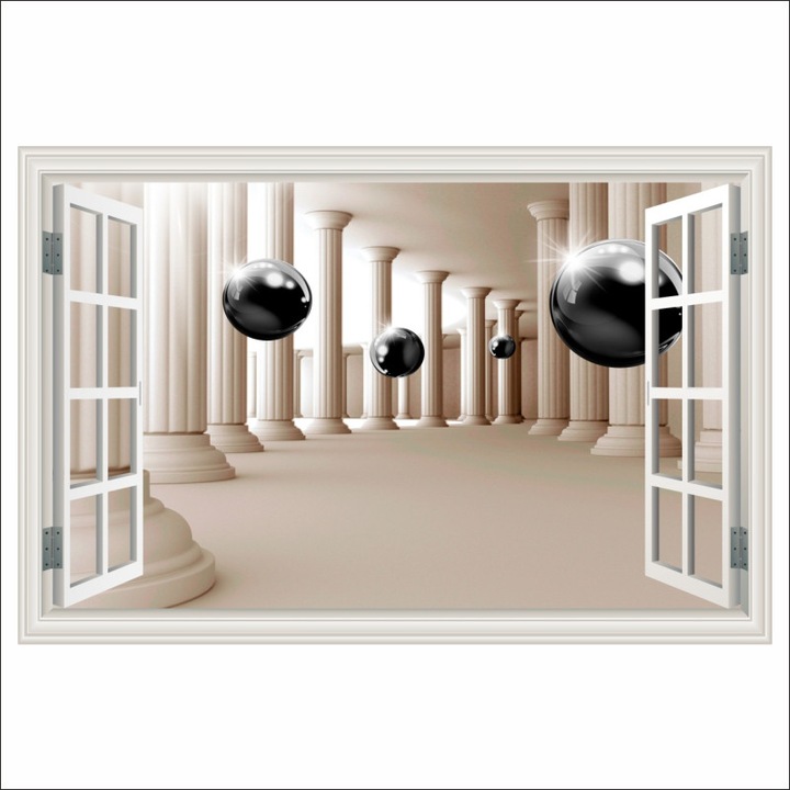 Fototapet de perete autoadeziv si lavabil Fereastra Coloane si bile, abstract, 150 x 100 cm