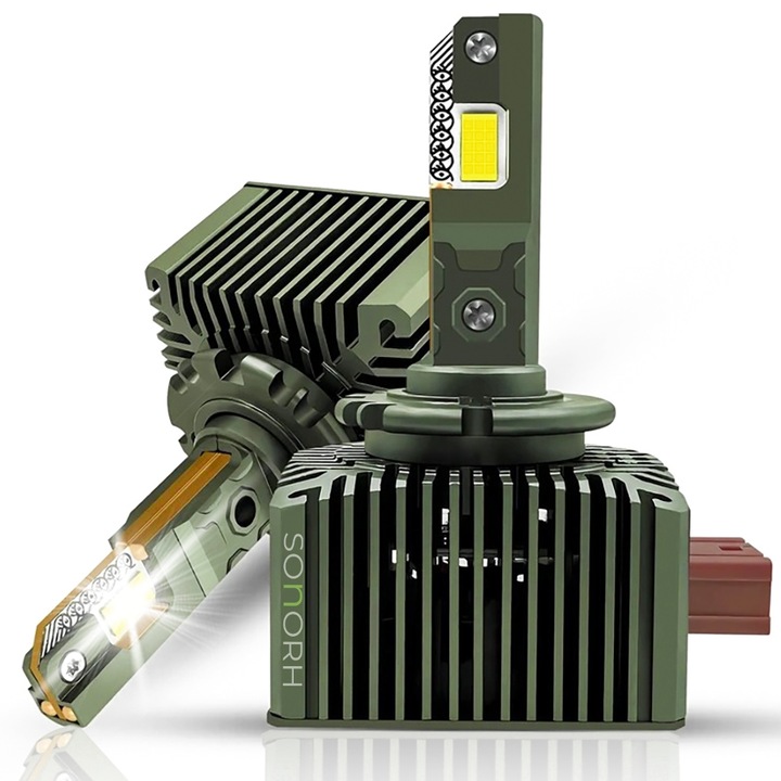 Becuri Xenon LED D1S/D1R, 170W, 27000 Lumen, Canbus Plug&Play, 12V/24V, 2 Bucati, Ventilator si 4 Tije Racire din Cupru, 60000 Ore, IP68, SONORH®