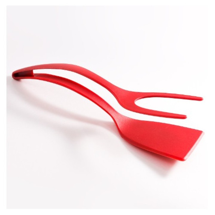 Spatula Multifunctionala tip Cleste, Flippy, Spatula Cleste pentru Gatit, Silicon PP, pentru Alimente, Carne, Paine, 31 x 8.5 cm Rosu