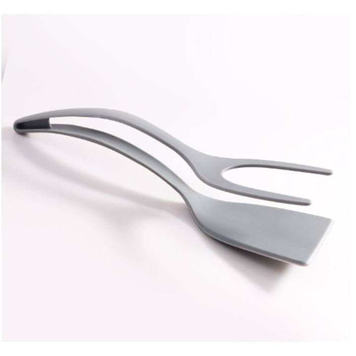 Spatula Multifunctionala tip Cleste, Leski, Spatula Cleste pentru Gatit, Silicon PP, pentru Alimente, Carne, Paine, 31 x 8.5 cm Gri