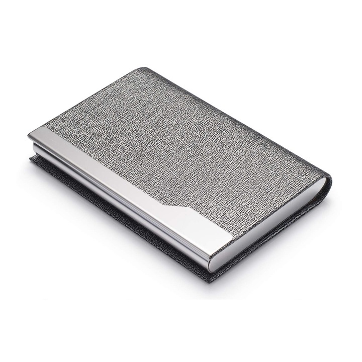 Portofel dama, Blythornix, 9.5 x 6.5 x 1.2 cm, Suport carti de vizita magnetic, Piele ecologica 1 Pachet, Gri