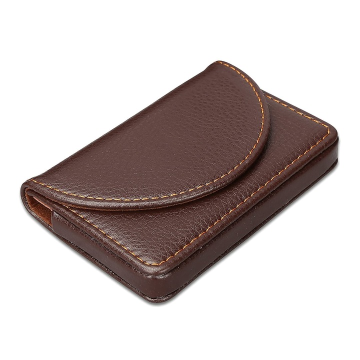 Portofel barbati, Blythornix, 9.5 x 6.5 x 1.3 cm, Suport carti de vizita magnetic, Piele ecologica 1 Pachet, Maro