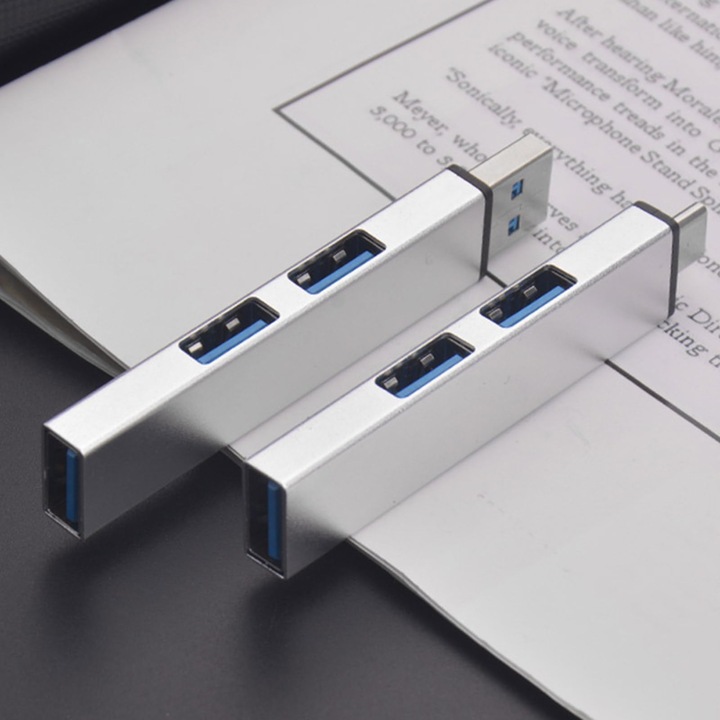 Adaptor usb type C si type A AdyMel®, stick aluminiu, hub extern, USB 3.0-5 Gbps si 2.0-480 Mbps, splitter, compatibil laptop, tableta, MacBook, pc, gri