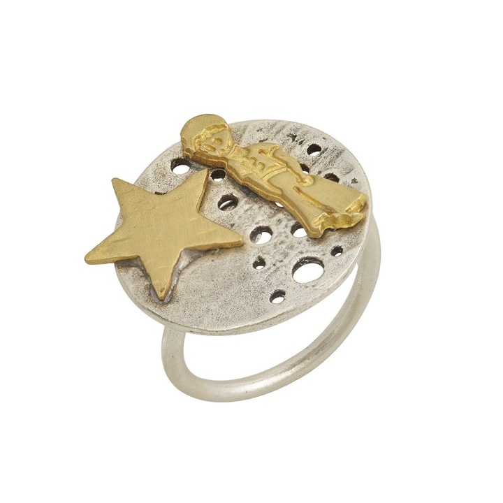 Inel dama, cupru, cu micul print si stea, roz, auriu