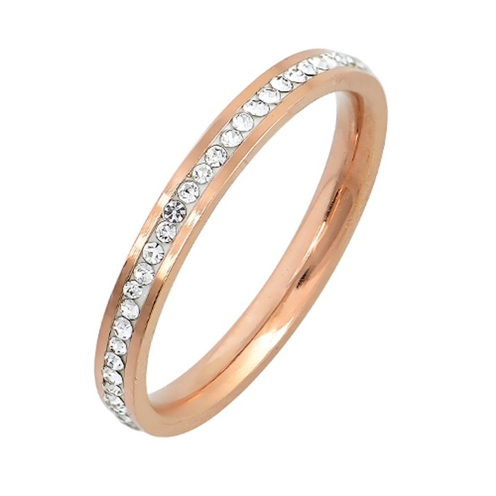 Inel dama din otel cu cristale albe, roz