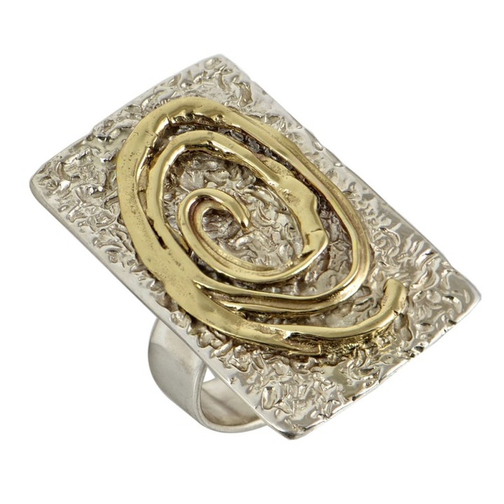 Inel din argint 925 cu paralelogram si spirala, bijuterii dama