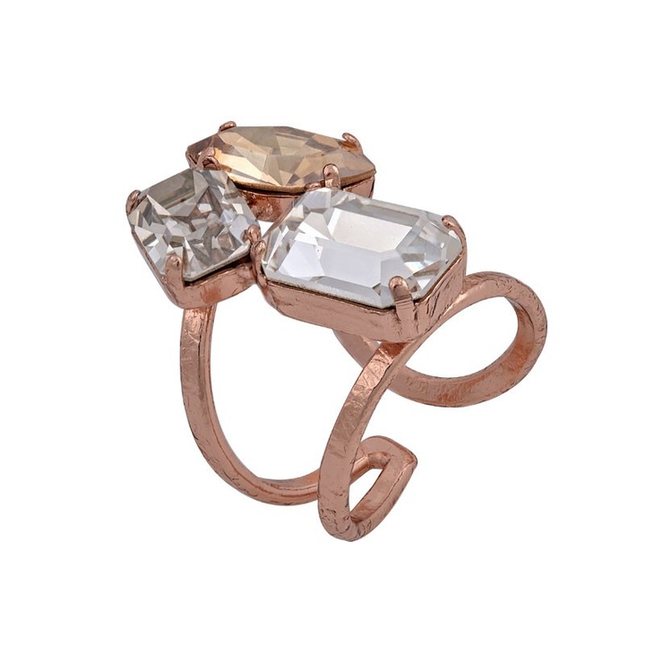 Bijuterii dama, inel din bratara cu cristale, roz, auriu