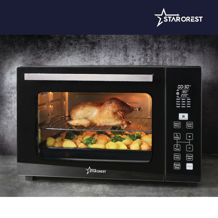 Starcrest Cuptor electric STARCREST SO-3511BK, 35L, 1500W, Rotisor, Convectie, 12 ...
