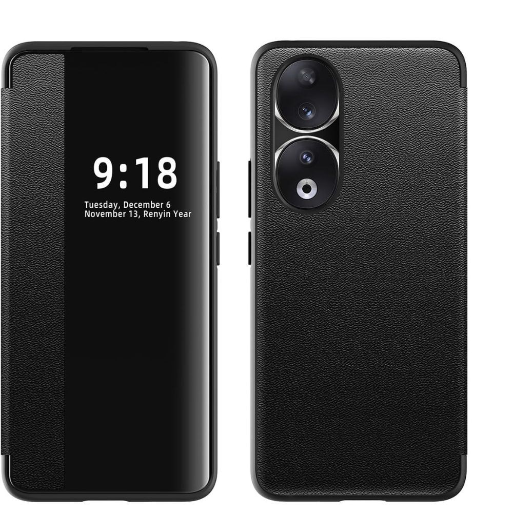 Husa Tip Carte, G-Tech, Hibrid piele ecologica si policarbonat, Compatibila cu Honor 90, Smart View, Interior Microfibra, Negru