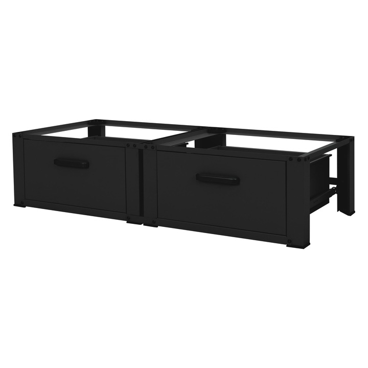 Двойна стойка за пералня/сушилня ML-Design с 2 чекмеджета, черна, 128x53.5x31.5 см, основа с 2 отделения 2x150 кг, стомана, основа за пералня, височина на платформата 31.5 см