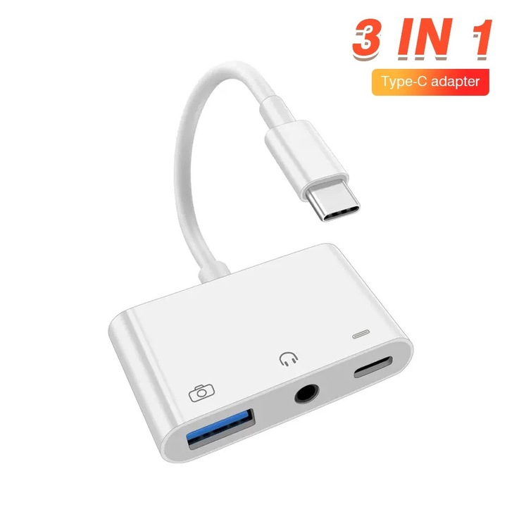 Staryon® 3 az 1-ben USB-C – USB 3.0 OTG adapter, PD töltőport, 3,5 mm-es audiocsatlakozó, kompatibilis a Samsung, Xiaomi, Apple iPhone 15, telefon, táblagép és laptop USB-C-vel, billentyűzet és MIDI lemez támogatással