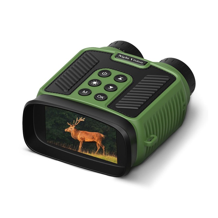 Binoclu Digital Profesional cu Night Vision, 4K, zoom digital 8X, zoom optic 10x, ecran LCD 3 inch 640 x 360, rezolutie foto 48 Mpx, acumulator 5000 mAh, verde