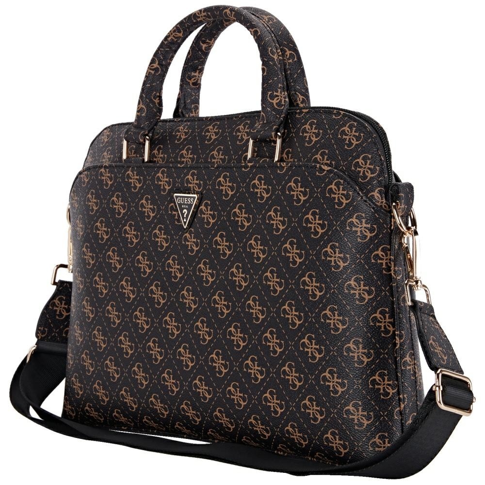 Geantă laptop GUESS 4G Triangle Logo, ajustabilă, unisex, negru/maro, 15"