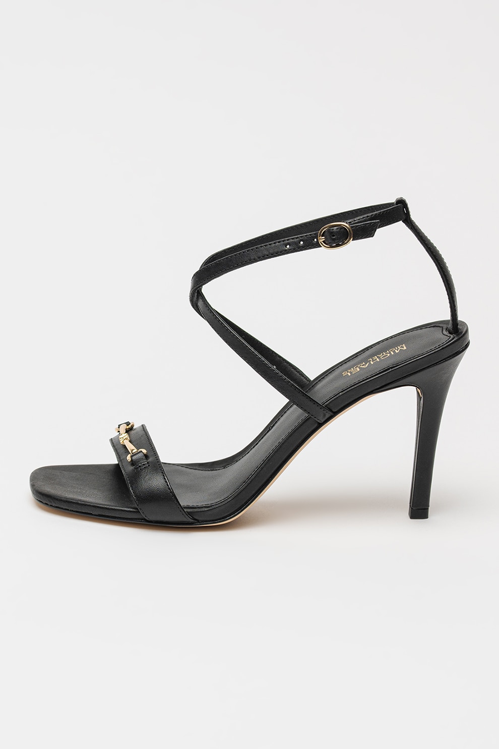 Michael Kors, Sandale de piele cu toc si detaliu metalic, Negru, 8