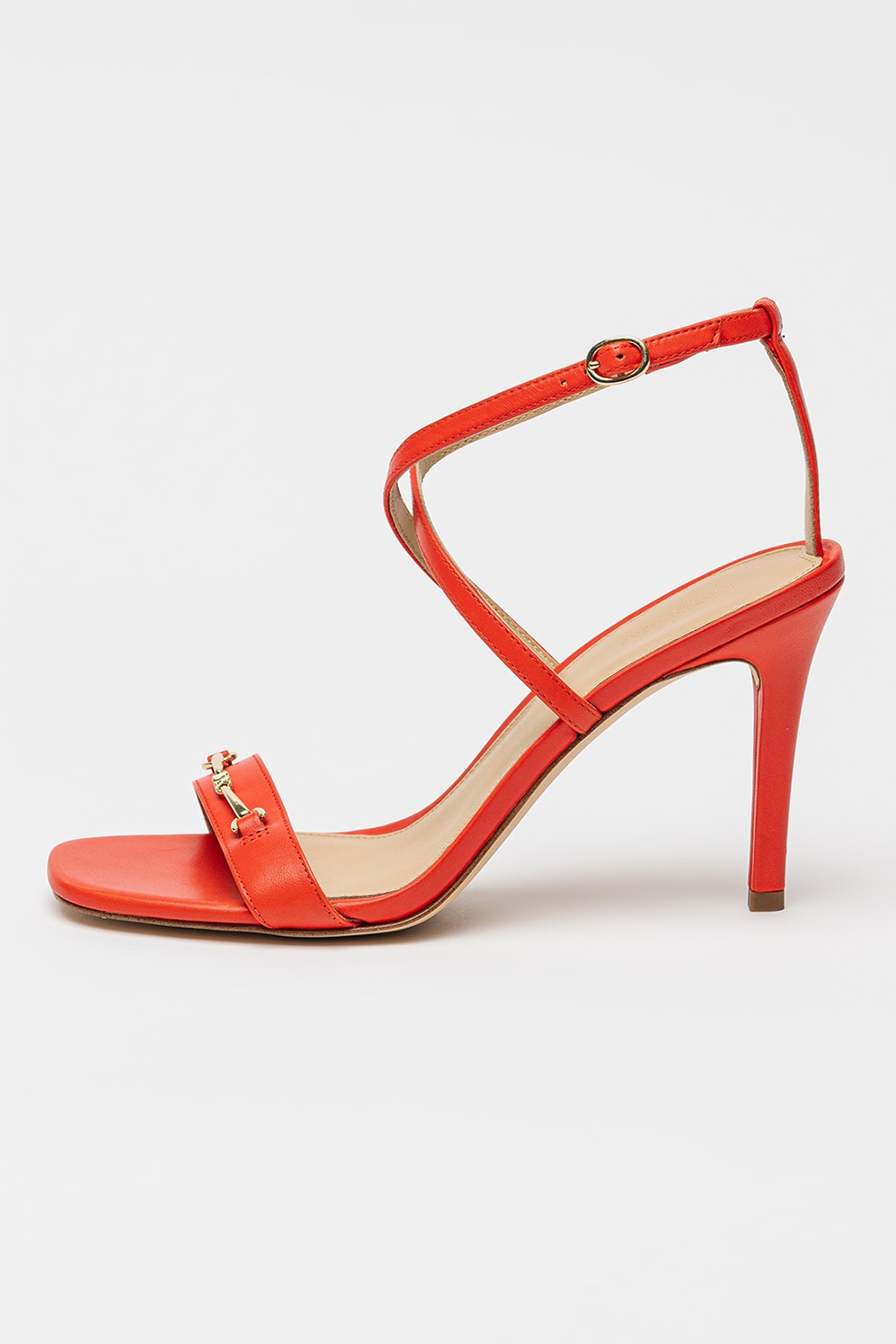 Michael Kors, Sandale de piele cu toc si detaliu metalic, Rosu vermillion, 10