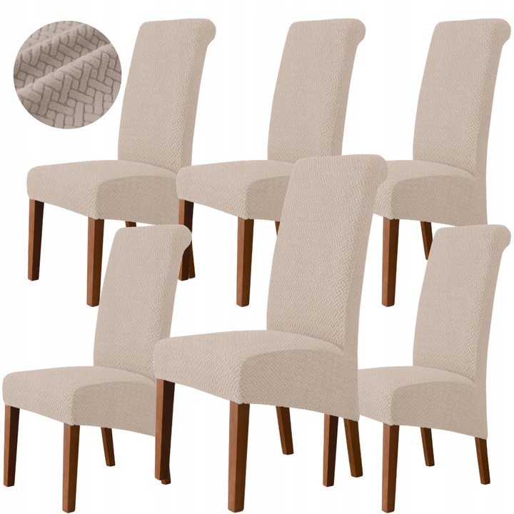 Set Huse 6 Scaun, Ubieramy meble, Jacquard cu model de frunze de bananier, Design Estetic, Elastica, Universala, Ideal Pentru Living, Dormitor, Birou, Dimensiuni maxime ale spatarului 58 x 45 cm, Dimensiuni maxime sezutului 48 x 48 cm, Cappuccino