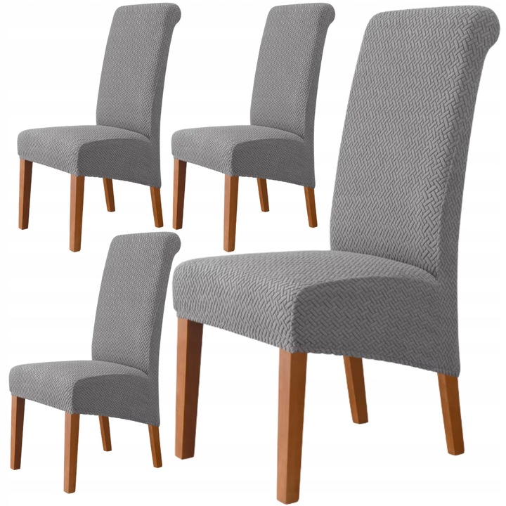 Set Huse 4 Scaun, Ubieramy meble, Jacquard cu model de frunze de bananier, Design Estetic, Elastica, Universala, Ideal Pentru Living, Dormitor, Birou, Dimensiuni maxime ale spatarului 58 x 45 cm, Dimensiuni maxime ale sezutului 48 x 48 cm, Gri