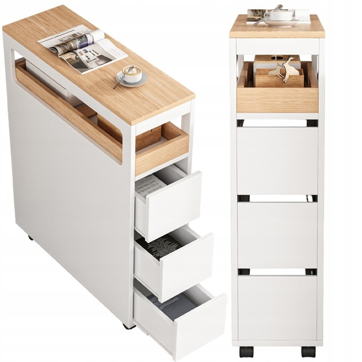 Szekrény kerekeken papír komód fürdőszoba szekrény fiókos polc skandináv stílusban fehér MUVU