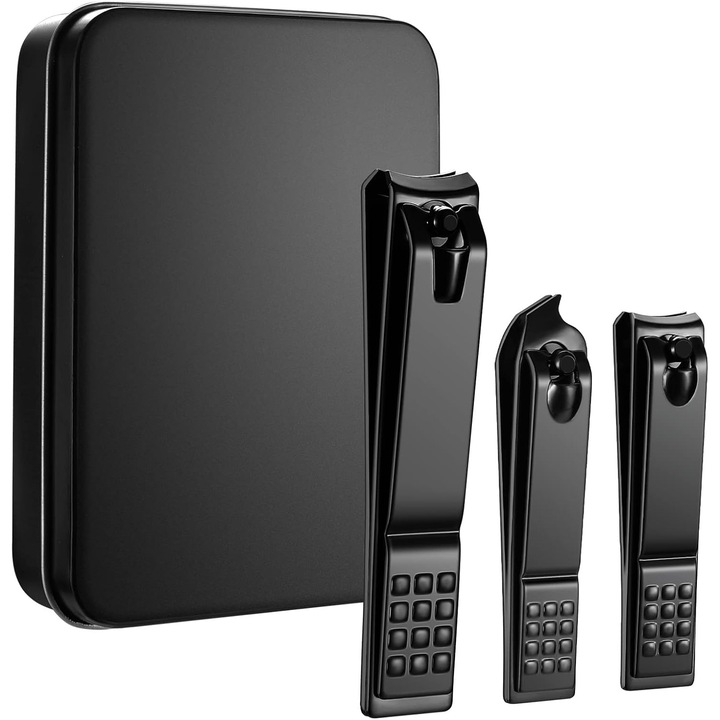 Професионален комплект за маникюр AKESON, Хирургическа неръждаема стомана, За грижа за дебели и враснали нокти на краката, За пътуване, С калъф, Черен, 3 части