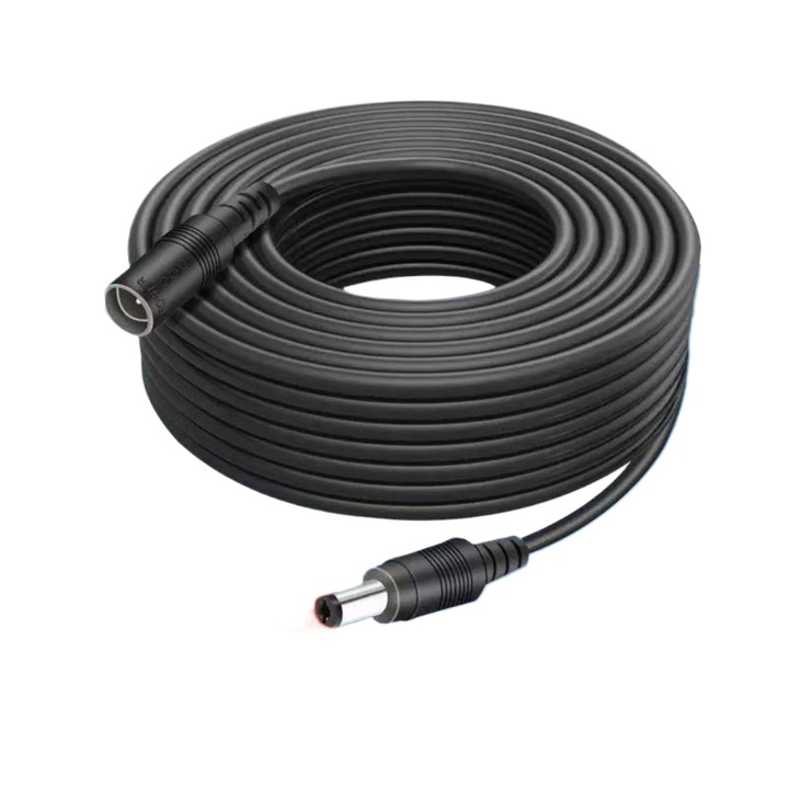 Cablu De Alimentare Pentru Camera De Supraveghere Wireless, 24V, 3A, Rezistent la temperaturi Inalte, Reutilizabile,, Extensie 10M, Universal, PVC/Cupru, Negru