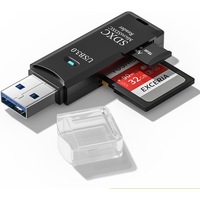 Cititor de carduri Micro SD USB 3.0, adaptor 2-in-1 pentru carduri SD cu viteza de 5Gbps, cititor de memorie Wansurs compatibil cu SDXC, SDHC, MMC, RS-MMC, Micro SDXC, Micro SD, Micro SDHC si carduri UHS-I, 1 buc, negru
