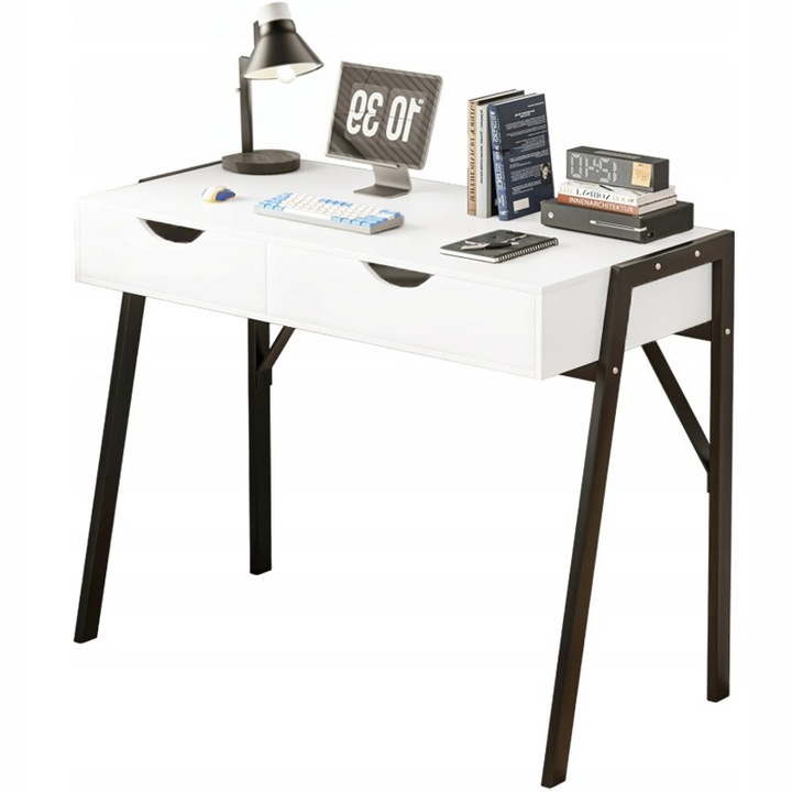 Birou modern cu sertare alb mat pe picioare negre Premium 80 CM MUVU