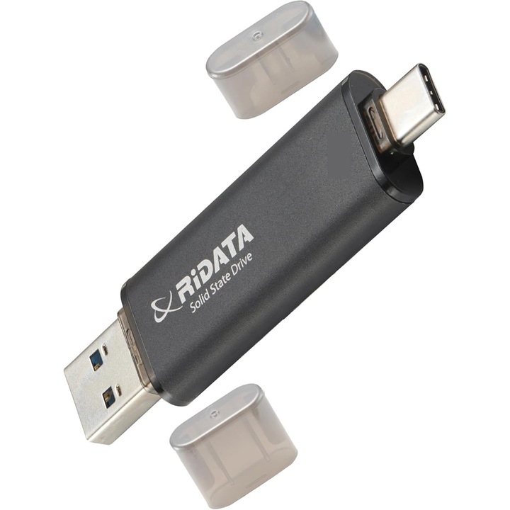 SSD extern Ridata UV903, 2 TB, Gen. 2, USB-A 3.2 si USB-C, 900 MB/s viteza de scriere, negru
