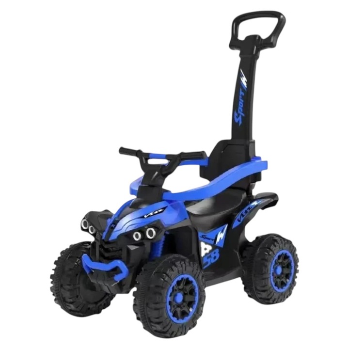 NOVOKIDS™ Little Beast ATV за деца и бебета, С музика и светлини, Подвижна дръжка за бутане за родители, Функция за тротинетка без педали, За вътрешна и външна употреба, Син