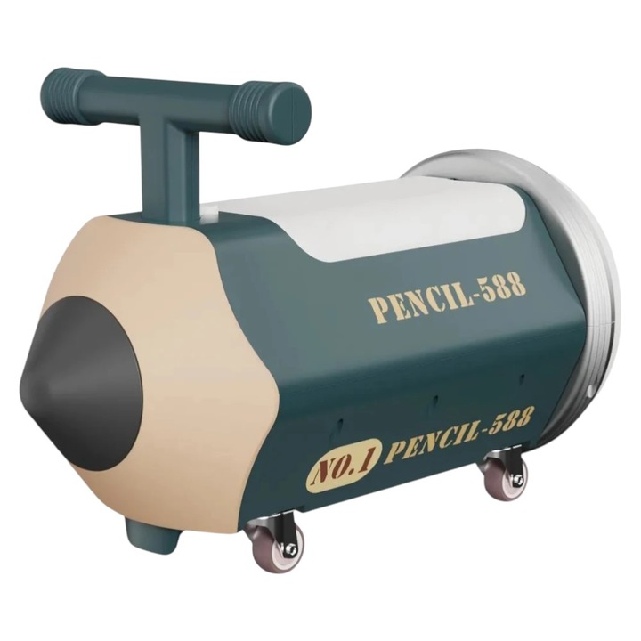 Masinuta cu Functie de Trotineta Fara Pedale Pentru Copii NOVOKIDS™ My First Pencil Car, Cu Melodii si lumini, Maxim 25 Kg, Roti cu rotire 360 grade, Sezut cu depozitare, Albastru Turquoise