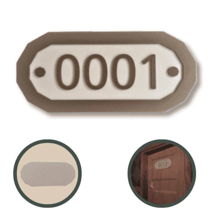 Accesoriu de colectie semn de usa, Doors Roblox, maro, crem, printat 3D, 190x85x4 mm