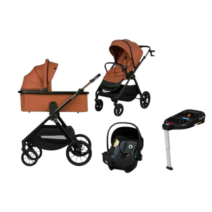 Carucior 4 in 1, Lionelo, Layla, Pana la 22 kg, Cu landou intarit si salteluta din spuma AirDots, Cu scoica auto testata ADAC, Baza isofix pentru scoica, Reversibil, Cu ventilatie 3D, Cu accesorii, EN1888-1, EN1888-2, EN1466, Maro