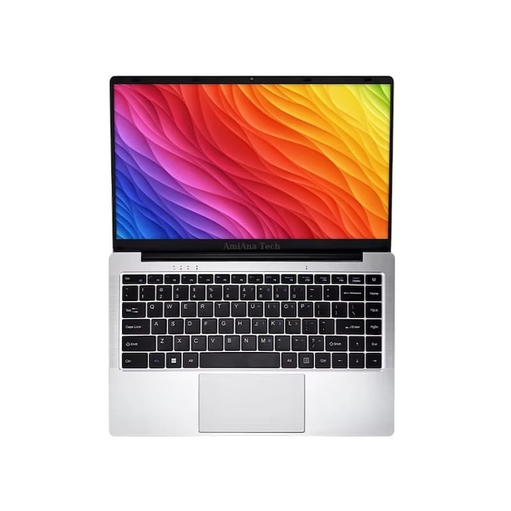 14"-os AmiAna Tech üzleti laptop Intel® Celeron® N4000 processzorral, 180 fokban nyitható, Windows 11 Pro, 6GB/128GB tárhellyel, 1366*768 Full HD, Intel® UHD Graphics integrált grafikus kártyával, ezüst színű